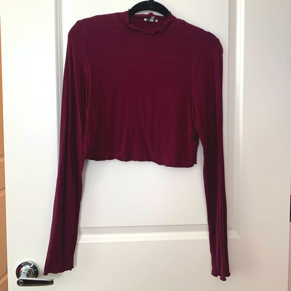 Burgundy TOBI crop turtleneck top - Picture 1 of 2